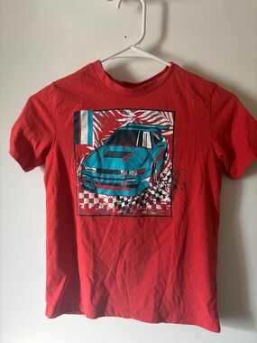 Falls Creek Red Tee with Teal Race Car Graphic